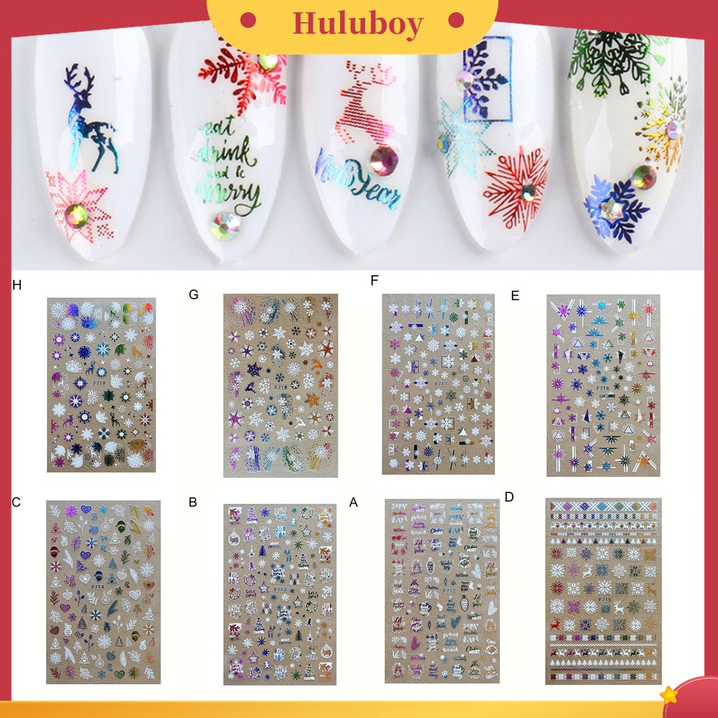 Huluboy Huluboy♡ Stiker Kuku Efek 3D Bahan Foil Glitter Untuk Dekorasi Nail Art