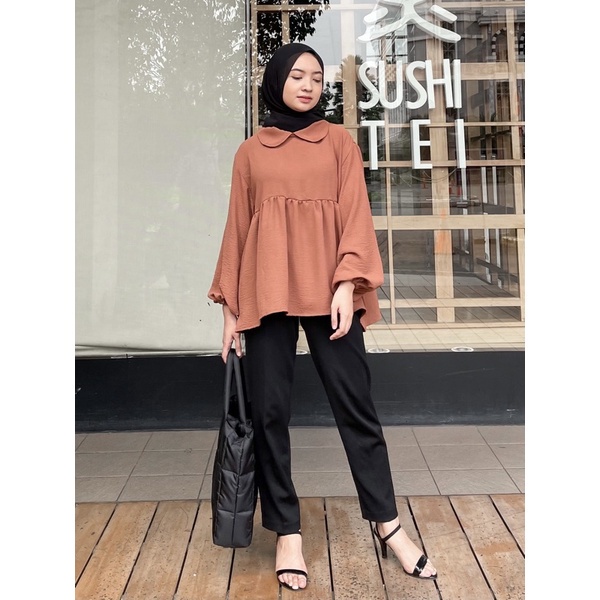 Tq88indonesia Fashion Baju Blouse Wanita Terbaru / YURA BLOUSE / ATASAN WANITA / Blouse Polos Cewek Lengan Panjang / Blouse Rempel / Ootd Terbaru / Outfit Citayam