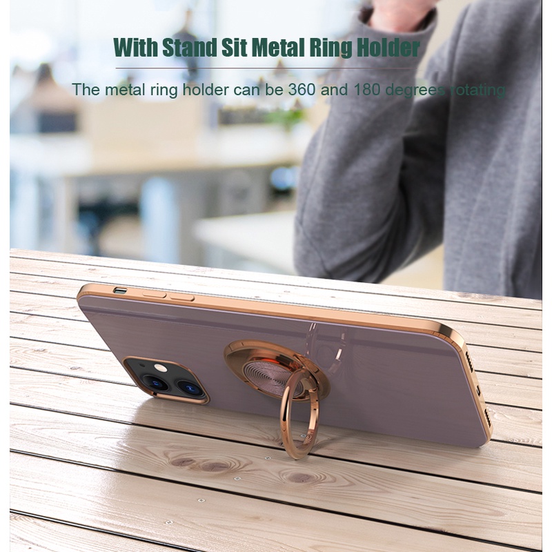 Velvet all-in-one magnetic ring case iphone 11 pro max 12/13 pro max mini Xs max XR 7/8/se2020 7plus/8plus electroplating all-inclusive metal stand soft shell shockproof protective