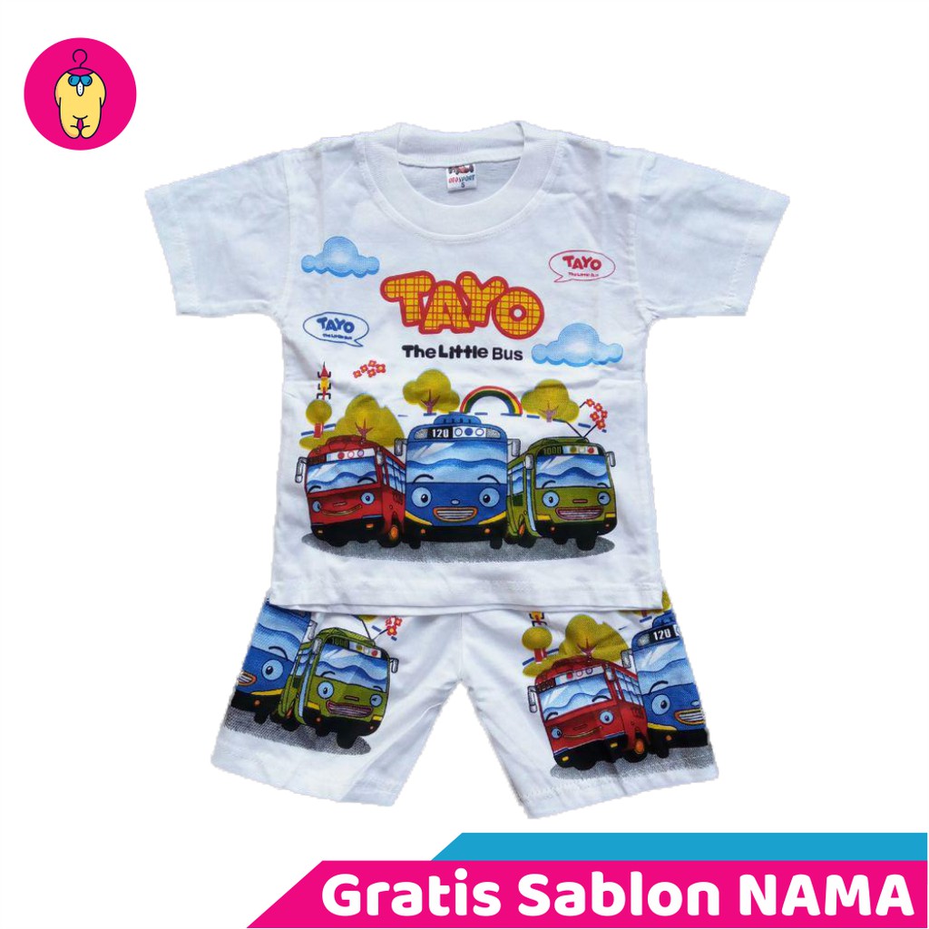 Baju Anak SetelanTayo Kaos Anak Perempuan Murah Gratis Custom Nama