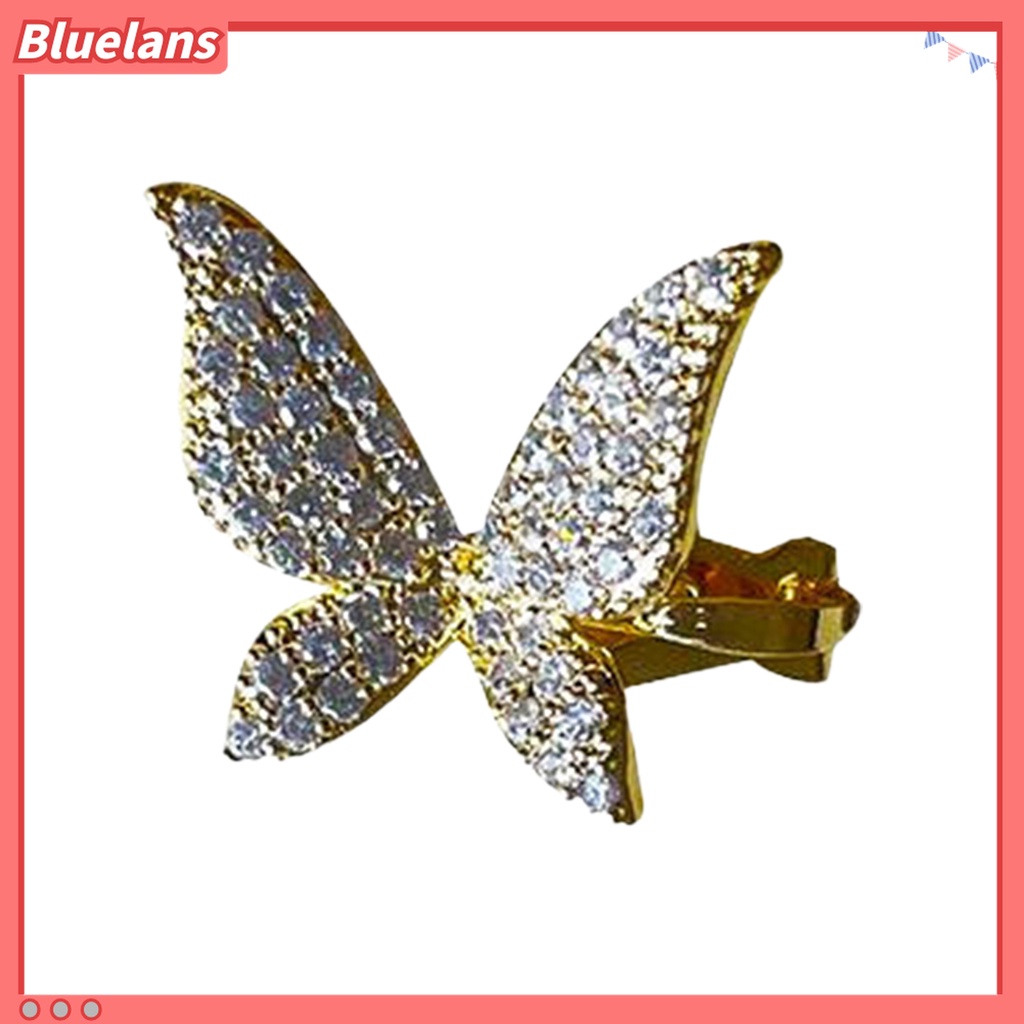 1 Pc Anting Klip Tanpa Tindik Desain Kupu-Kupu Aksen Berlian Imitasi Untuk Wanita