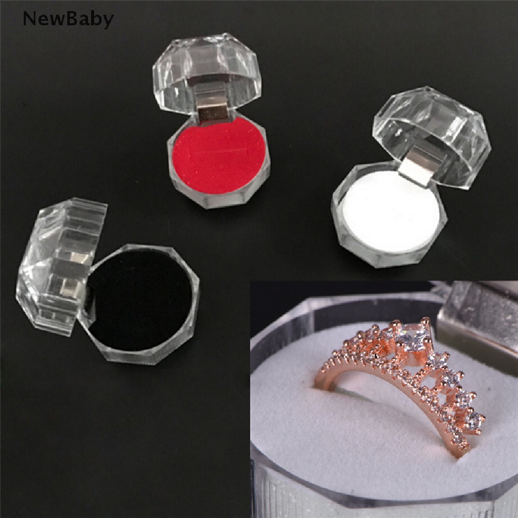 NewBaby Clear Acrylic Jewelry Gift Box for Ring Holder Wedding Engagement Present New ID