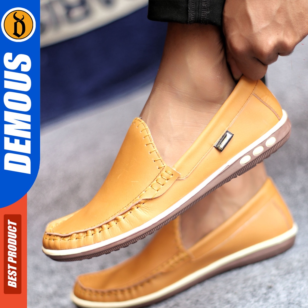 Sepatu Slip On Pria Sepatu Casual Pria Formal Kulit Asli Sepatu Pantofel Kerja Kantor Kuliah Kondangan Sepatu Slop Pria Sepatu Hitam Pria DEMOUS MYTH