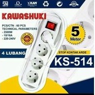 Colokan + kabel / stop kontak + kabel /2 LUBANG 5 Mtr /3 LUBANG 5 Mtr /4 LUBANG 5mtr/ 5 LUBANG 5Mtr / KAWASHUKI