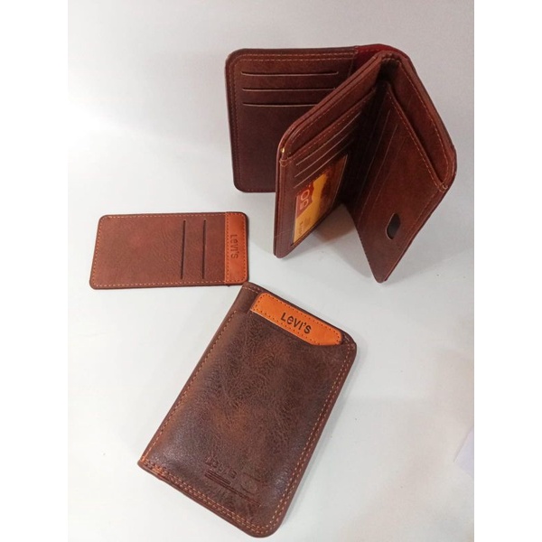 Dompet Pria Wanita LEVIS Dompet  Lipat Tanggung PU Kancing Magnet