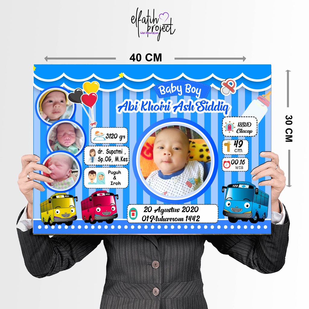 CETAK PHOTO BIODATA BAYI+BINGKAI KAYU MDF 30X40CM
