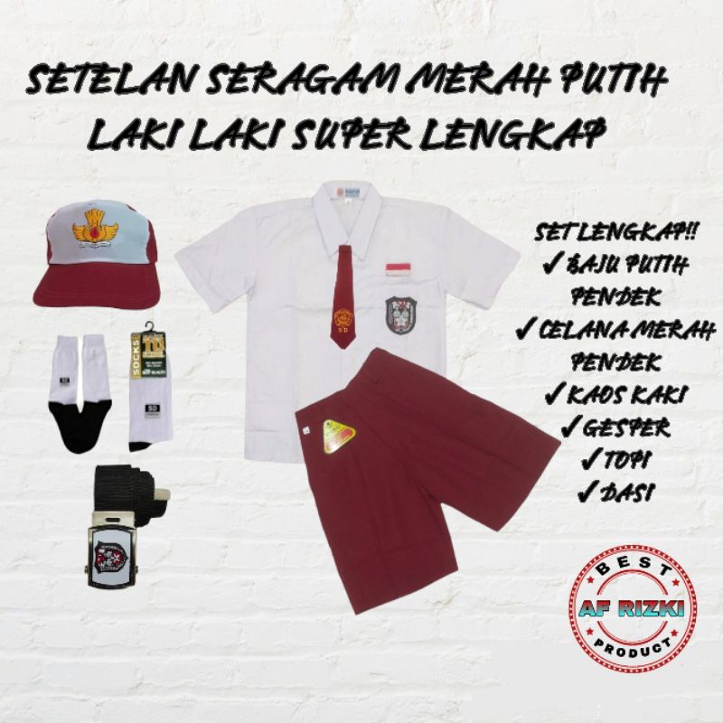 PRODUK LOKAL | Setelan Seragam Sekolah Merah Putih SD Laki Laki Super Lengkap Kelas 1 sampai 6