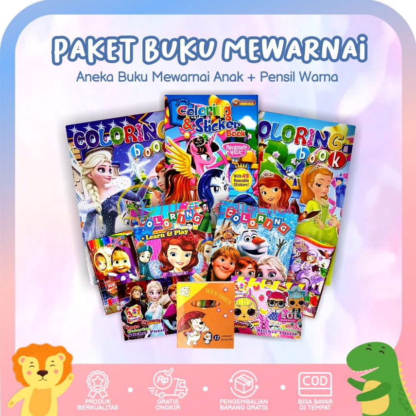 Paket Combo Buku Mewarnai Anak Set Lengkap Pensil Warna 12 Warna