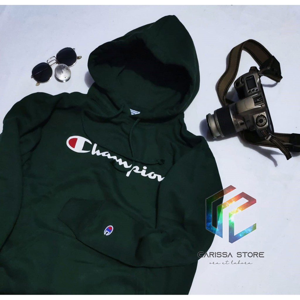 SWEATER HOODIE CHAMPION  SCRIPT SISA BARANG EKSPOR (UNISEX)