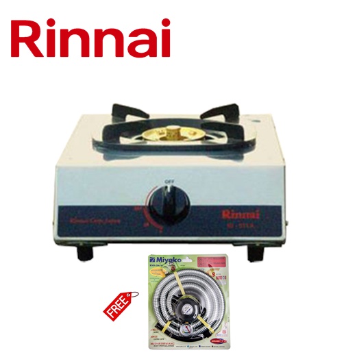 Rinnai RI-511A Kompor Gas 1 Tungku Stainless FREE Paket Miyako Selang Gas Meter