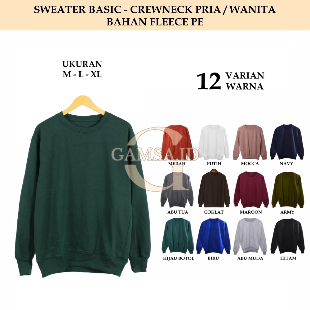 COD - SWEATER BASIC PRIA WANITA JAKET POLOS CREWNECK JACKET SEKOLAH KASUAL