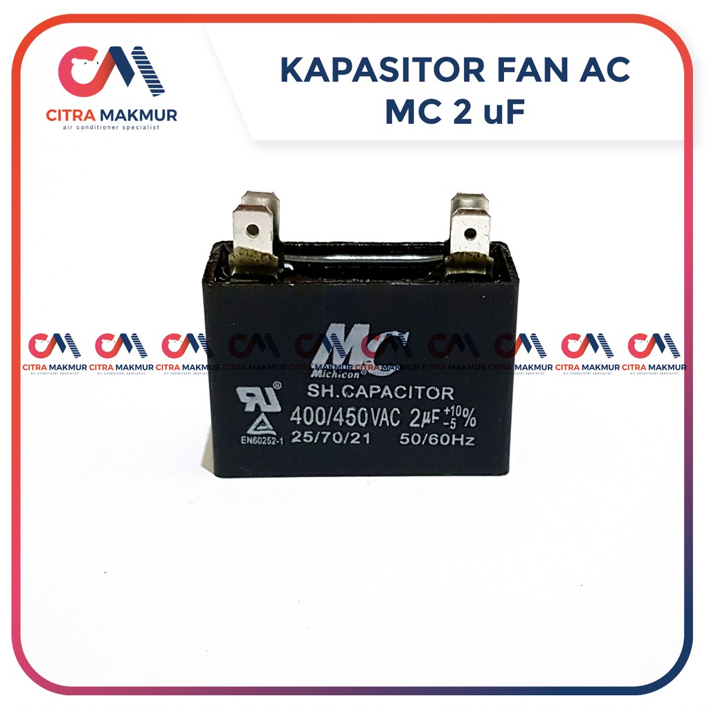 Kapasitor Fan AC 2 uf merk MC Kaki 4 Capasitor mikro Kipas Outdoor Mesin Air conditioner kotak