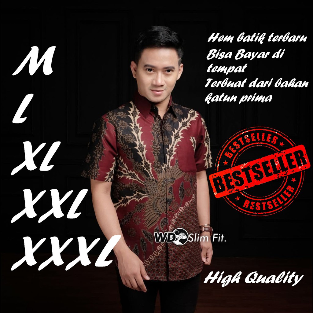 KEMEJA BATIK SIZE M L XL XXL XXXL  PRIA LENGAN PENDEK BSWART BatiK HRB026 Kenongo Hem Panjang Padi