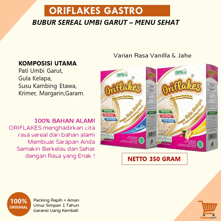 ORIFLAKES Sereal Umbi Garut GASTRO Sarapan Sehat Solusi Maag Asam Lambung GERD 350 gram