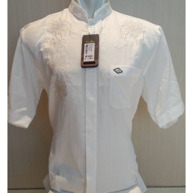 Baju Koko ALMIA AL MIA Premium tangan Pendek Pria muslim Putih Original gamis Makassar Katun Asli
