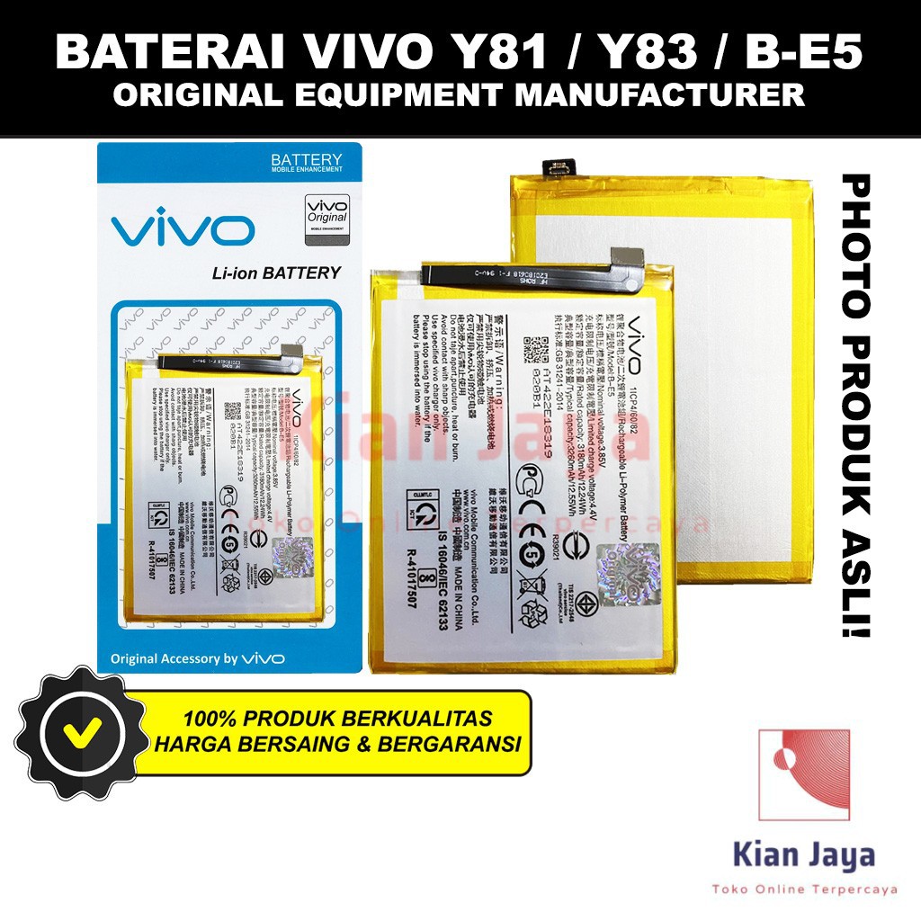 Baterai Vivo Y81 / Y83 / B-E5 Original OEM Batre Batrai Battery Hp Y 81 83 BE5 Ori