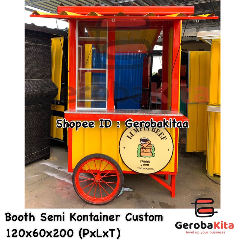 booth semi container murah gerobakita/ gerobak jualan / gerobak kontainer kuliner/ gerobak dorong mi