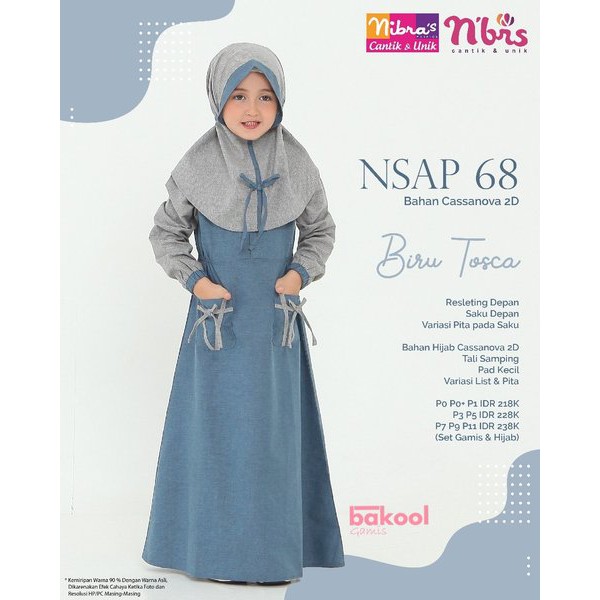 Nibras Baju Gamis Anak NSAP 68 Biru Tosca Terbaik