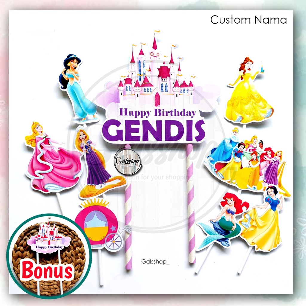 Custom Nama/ Foto / Custom Nama/ Foto / Toppercake Plus Princess Part 2 / Hiasan Kue / Cake Topper