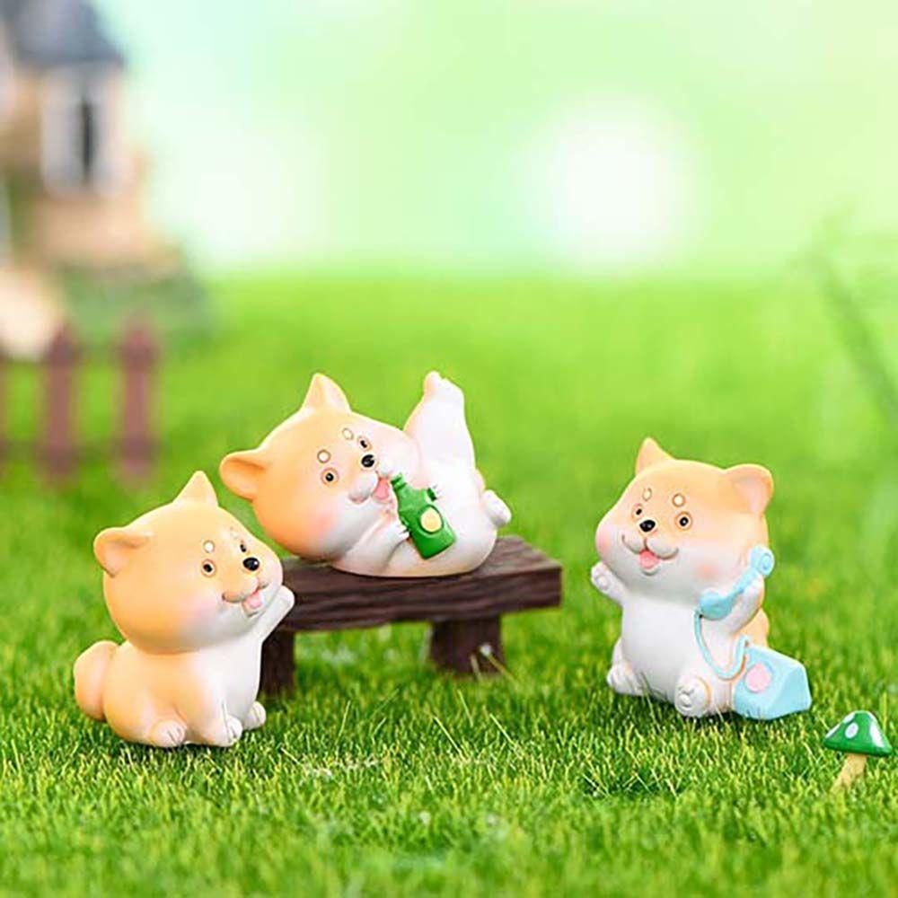 Agustina Miniatur Anjing Lucu Resin Hadiah DIY Dekorasi Rumah Taman Peri Hiasan Kue