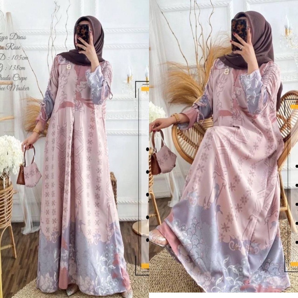 Zoyya Gamis Wanita Prada Crepre Dress Wanita Lengan Serut Busui Baju Muslim Kekinian LD 110 cm