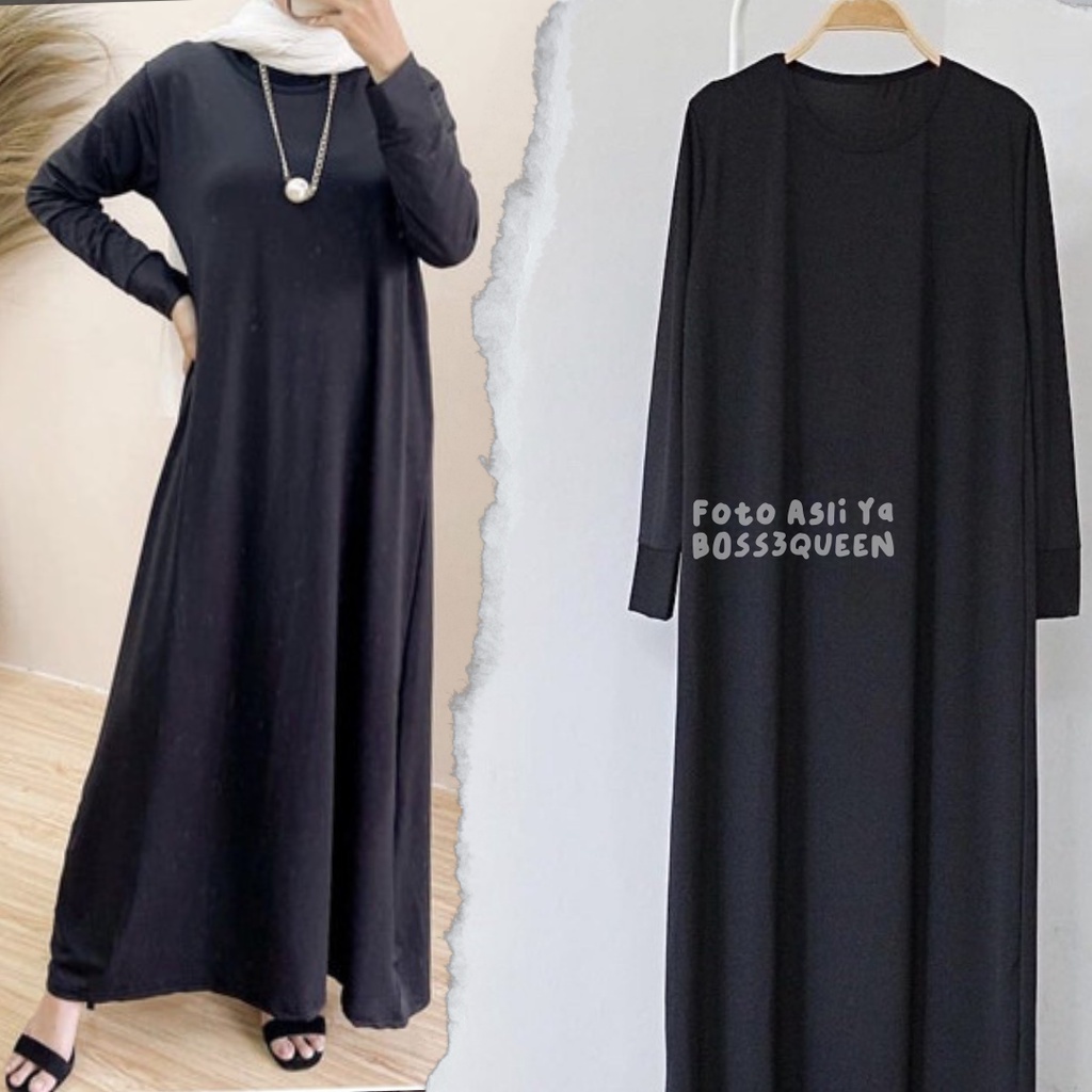 inner gamis long dress premium/inner dress polos panjang /inner dess wanita polos hitam