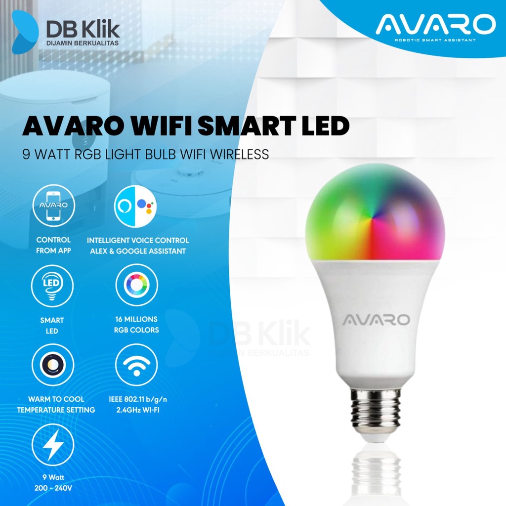 Smart LED Bulb AVARO 9Watt RGB - AVARO WiFi Smart LED Bohlam 9W RGB