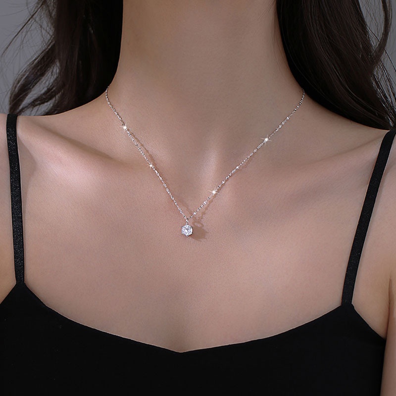 Kalung Choker Rantai Silver 925 Hias Berlian Imitasi Untuk Wanita