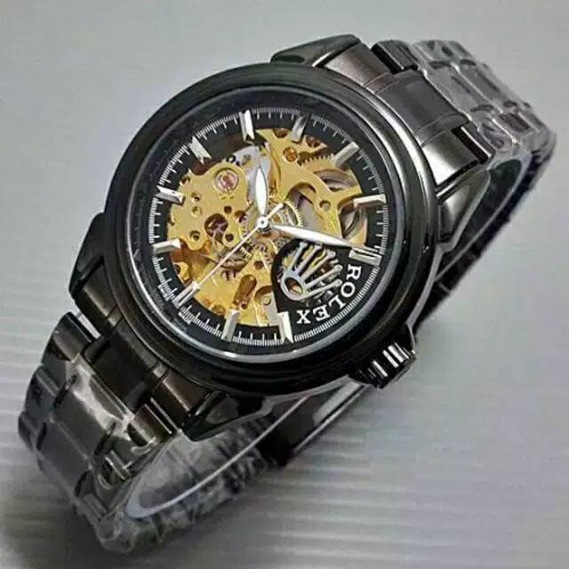 Jam Tangan Pria Rolex Auto Metic Rantai Full Hitam (Dikirim Dari Jakarta)