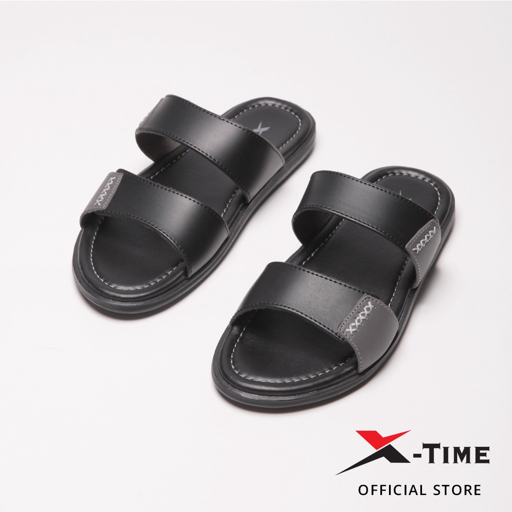 X-Time Sandal Slip Pria Kulit Agano Man Strap 02- Black