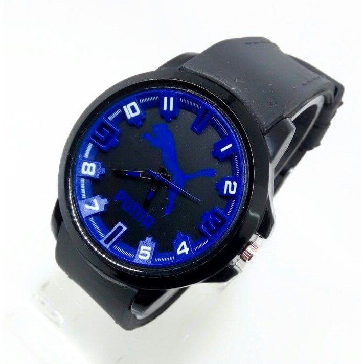 Jam Tangan Puma Rubber Karet Hitam Lis Biru