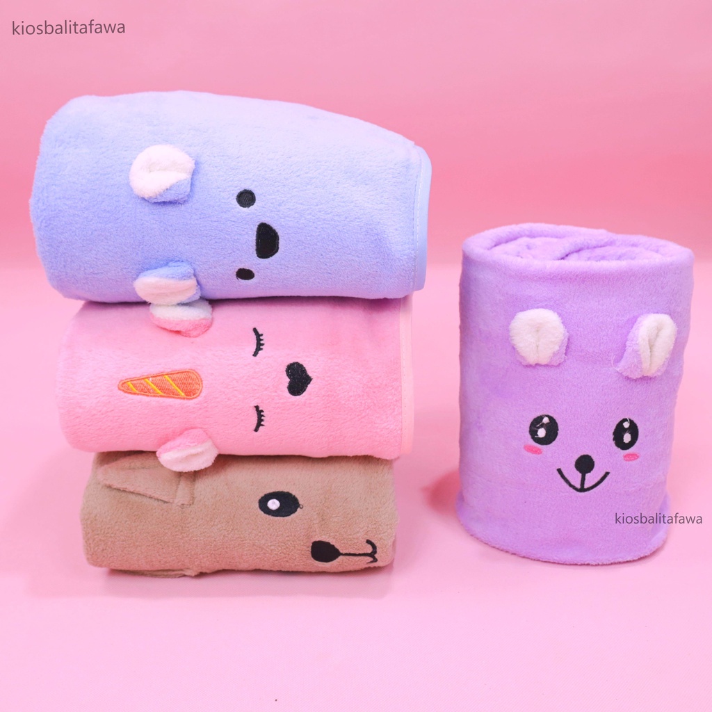 Handuk Anak Karakter / Motif Telinga Timbul Perlengkapan Mandi Bayi Balita Anak Perempuan Laki Laki Murah Kado Towel Bahan Lembut SNI Microfiber Branded