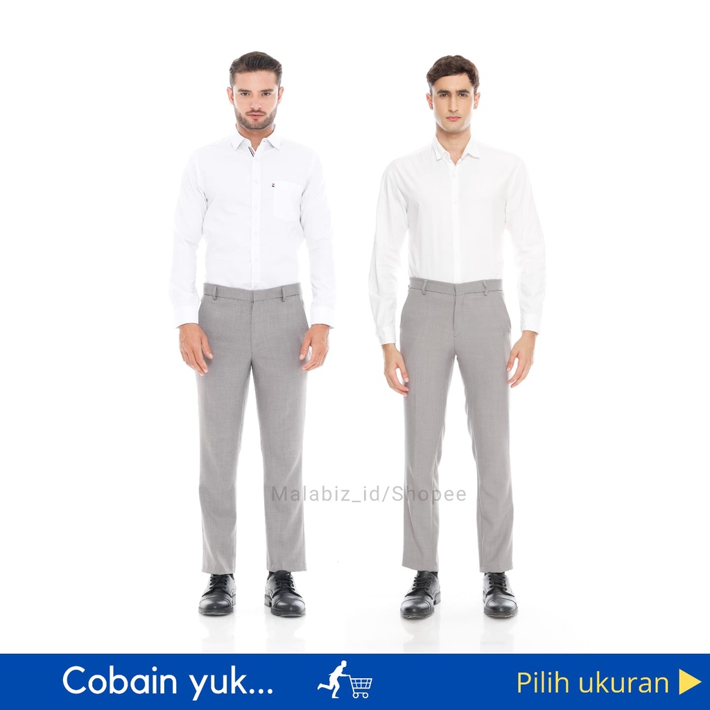 BENEDICT - Celana Formal Pria Slim Fit Warna Abu Muda Model Basic Standar Untuk Kerja Kantoran bahan Stretch Malabiz Panjang