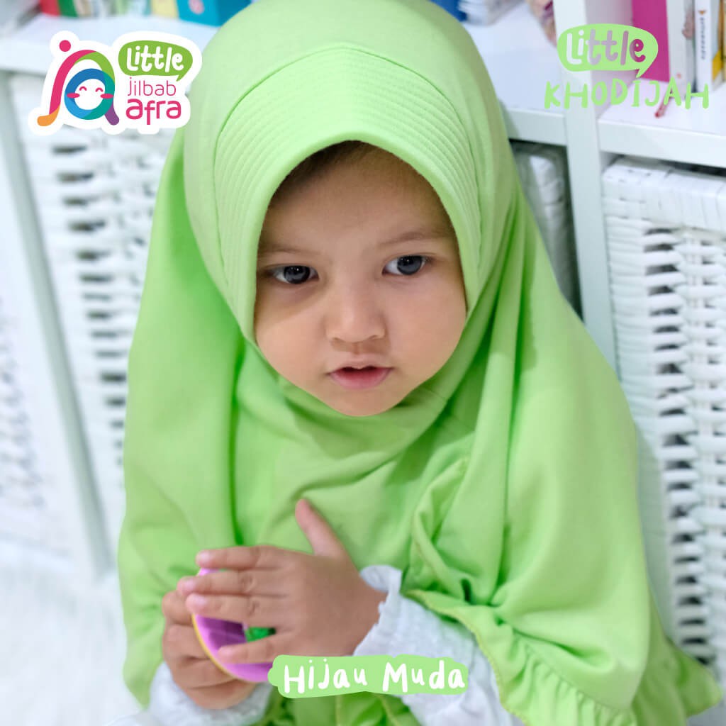 Jilbab Instan Anak Little Khodijah Hijau Muda - Little Jilbab Afra - Bahan Kaos, Adem &amp; Lembut