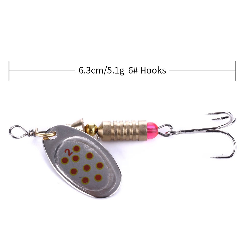 HENGJIA 5PCS New Metal Fishing Lure 6.3cm 5.1g Spinner Bait Metal Hard Baits 6# Treble Hook Fishing Tackle