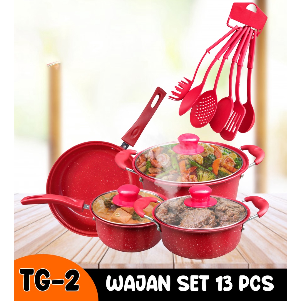 Panci Serbaguna Panci Cookware Set 13 Panci Wajan Set 13 Tutup Kaca 3in1 Panci Set TG-2