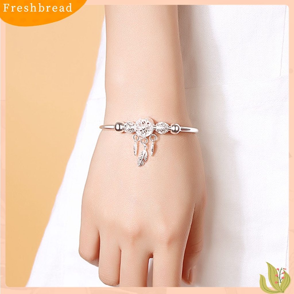 |Frebre Frebre| Gelang Tangan Wanita Desain Dream Catcher Rumbai Bulu Warna Silver Untuk Pesta