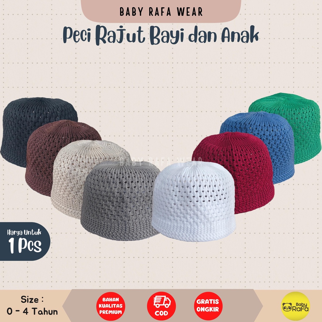 Topi Peci Rajut Polos Bayi Peci Anak / Kopiah Bayi dan Anak / Peci Bayi dan Anak Polos Bahan Premium