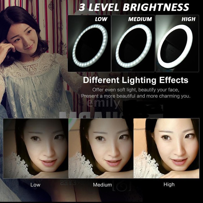 [Selfie Ring] Ring Light Selfie Led / Selfie FlashLight Lingkaran 36 LED 3 Tingkat Light Clip Camera