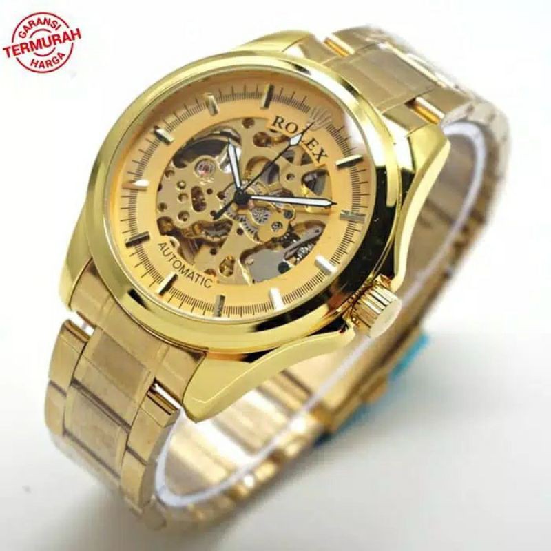 Rolex Automatic Skeleton Full Gold - Jam tangan pria otomatis