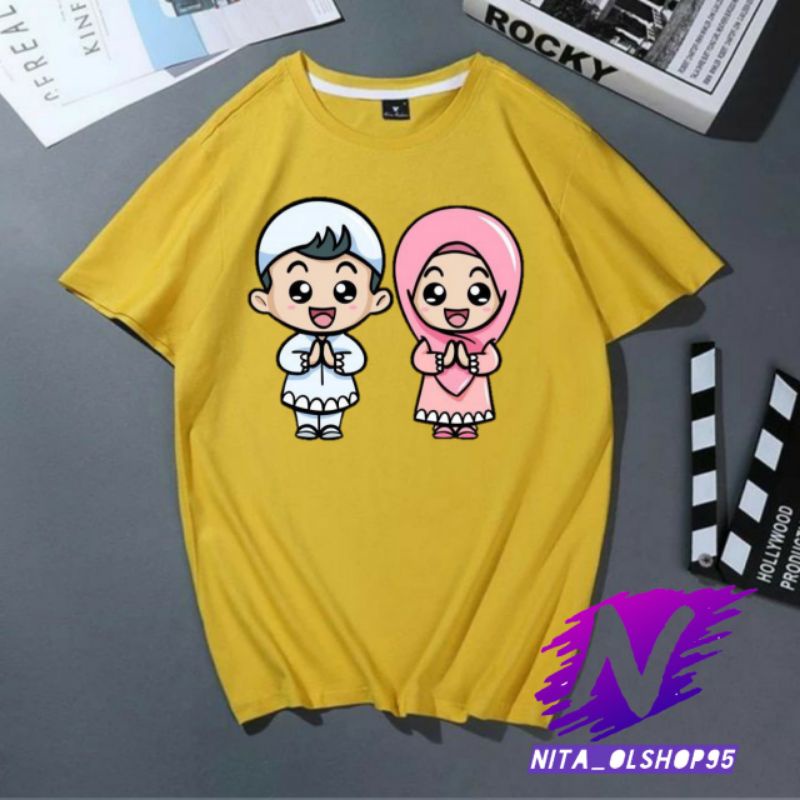 kaos hari raya baju kaos anak animasi hari raya idul Fitri dan idul adha