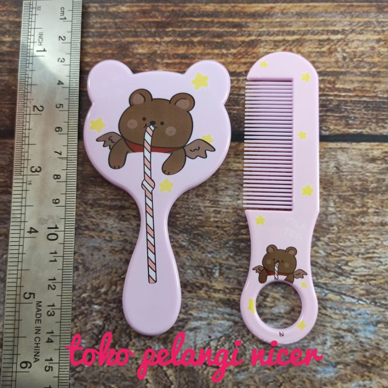 Paket Cermin Karakter Lucu + Sisir Pelurus Rambut - Cermin Mini + Sisir Karakter / Cermin Mini Anak