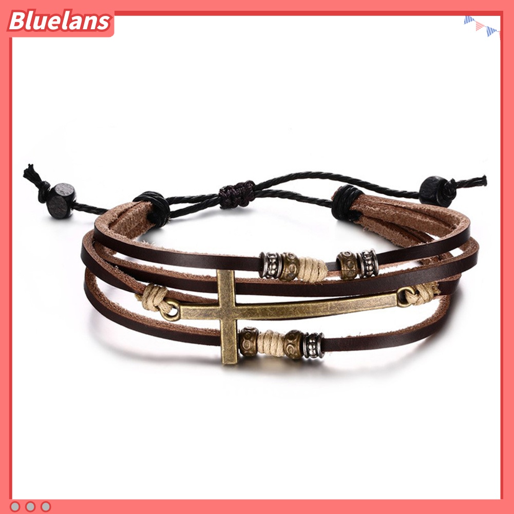 Gelang Tali Rantai Adjustable Bahan Kulit Imitasi Gaya Retro Untuk Pria Dan Wanita