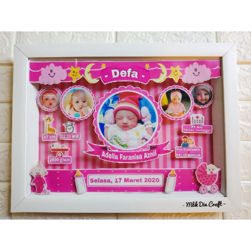 POP UP FRAME BIODATA KELAHIRAN BAYI UK. 20x30 TEMA BABY GIRL PINK