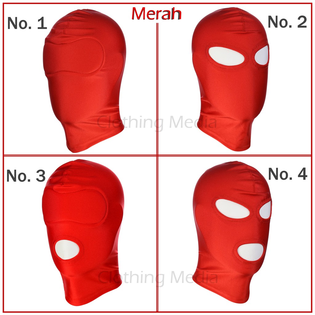 Hood Spandex Warna Merah Topeng Cosplay Mask Blindfold Elastis Penutup Kepala