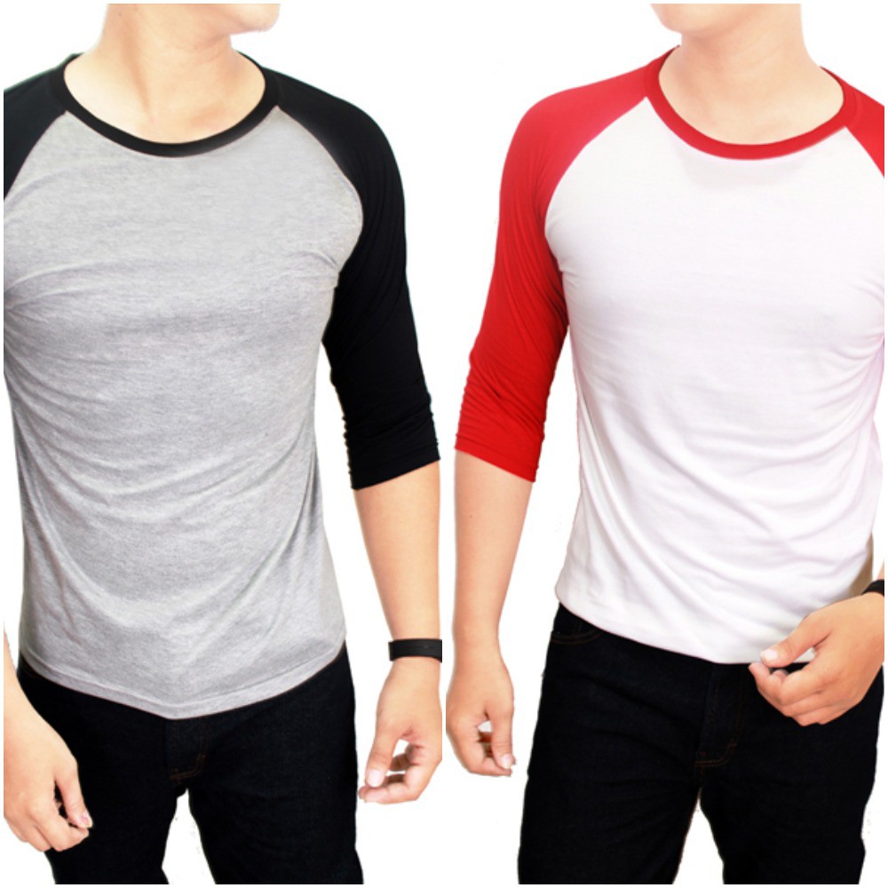 Kaos Raglan 3/4 Polos Pria - Oneck / Basic Tshirt Oneck 100% Cotton Combed - POL (COMB)