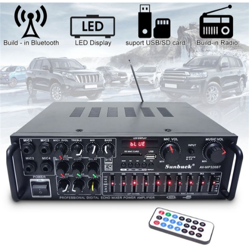 Sunbuck Bluetooth EQ Audio Amplifier Karaoke Home Theater Fm Radio 2000 Watt