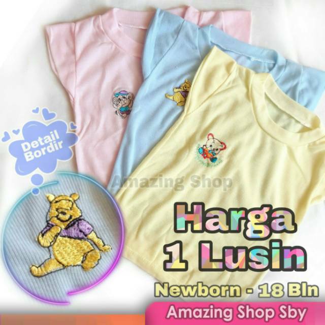 1 Lusin (12Pcs) Baju Kaos Anak Enji Kaos Bayi Lengan Pendek - Perlengkapan Bayi Newborn Murah