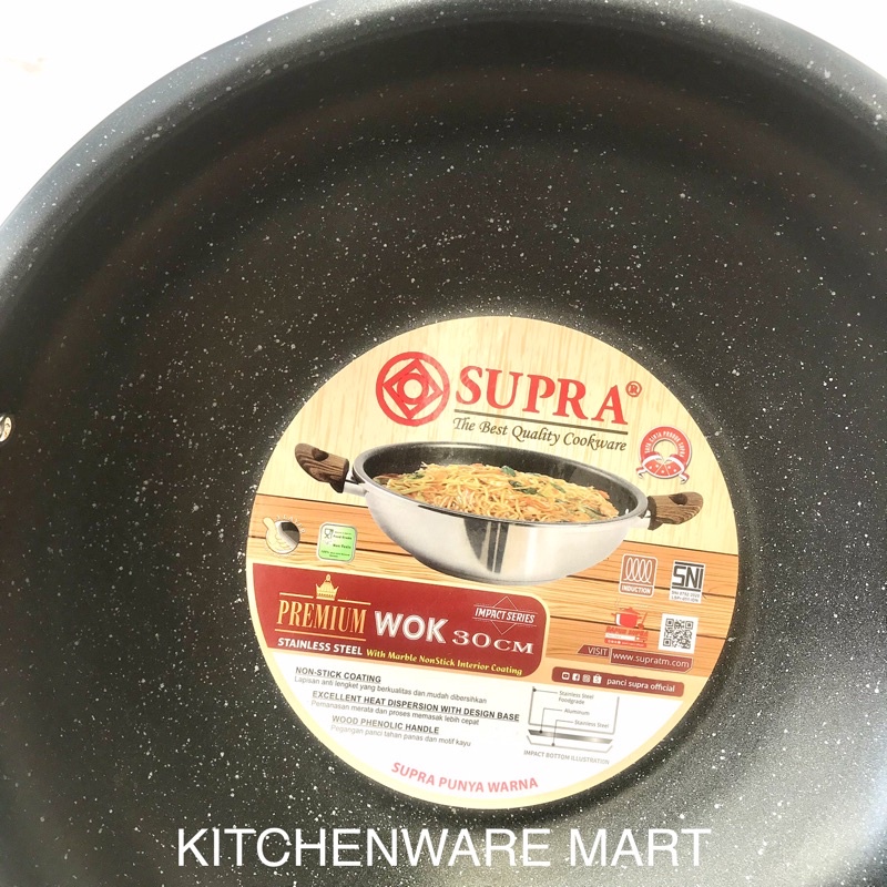 WOK impact premium 30cm marble coating / wajan masak anti lengket kuali marble tebal with Body Stainless Steel supra