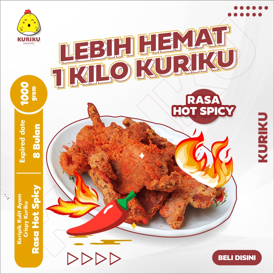 

Kripik Kulit Ayam Crispy Kuriku Hot Spicy / Chilli 1kg